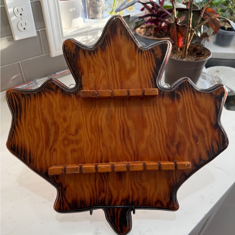 Vintage Maple Leaf Shaped Wooden Spoon Shelf Display